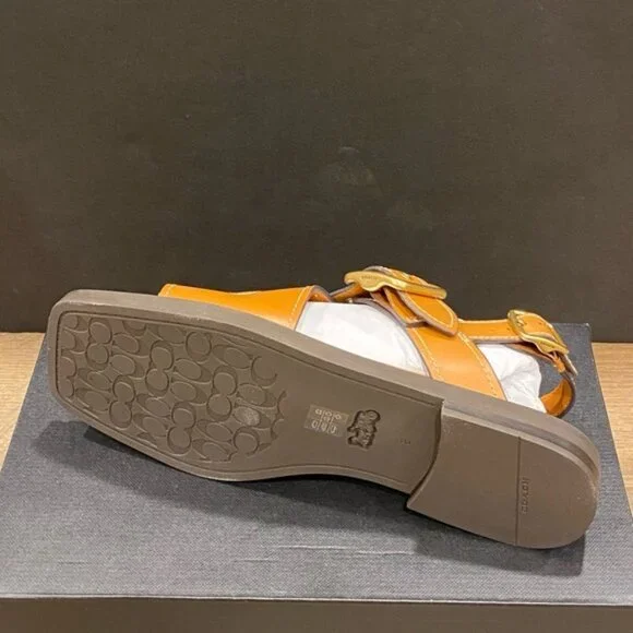 Coach Archival Cognac Leather Sandals Shoes Slide Flats Pumps NEW - Picture 4 of 4